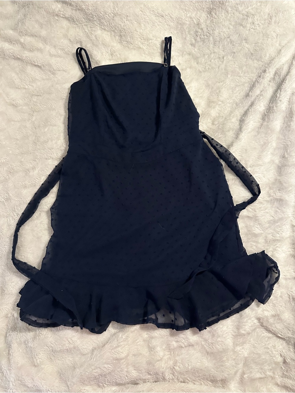 Altar'd State Navy Swiss Dot Ruffle Mini Dress